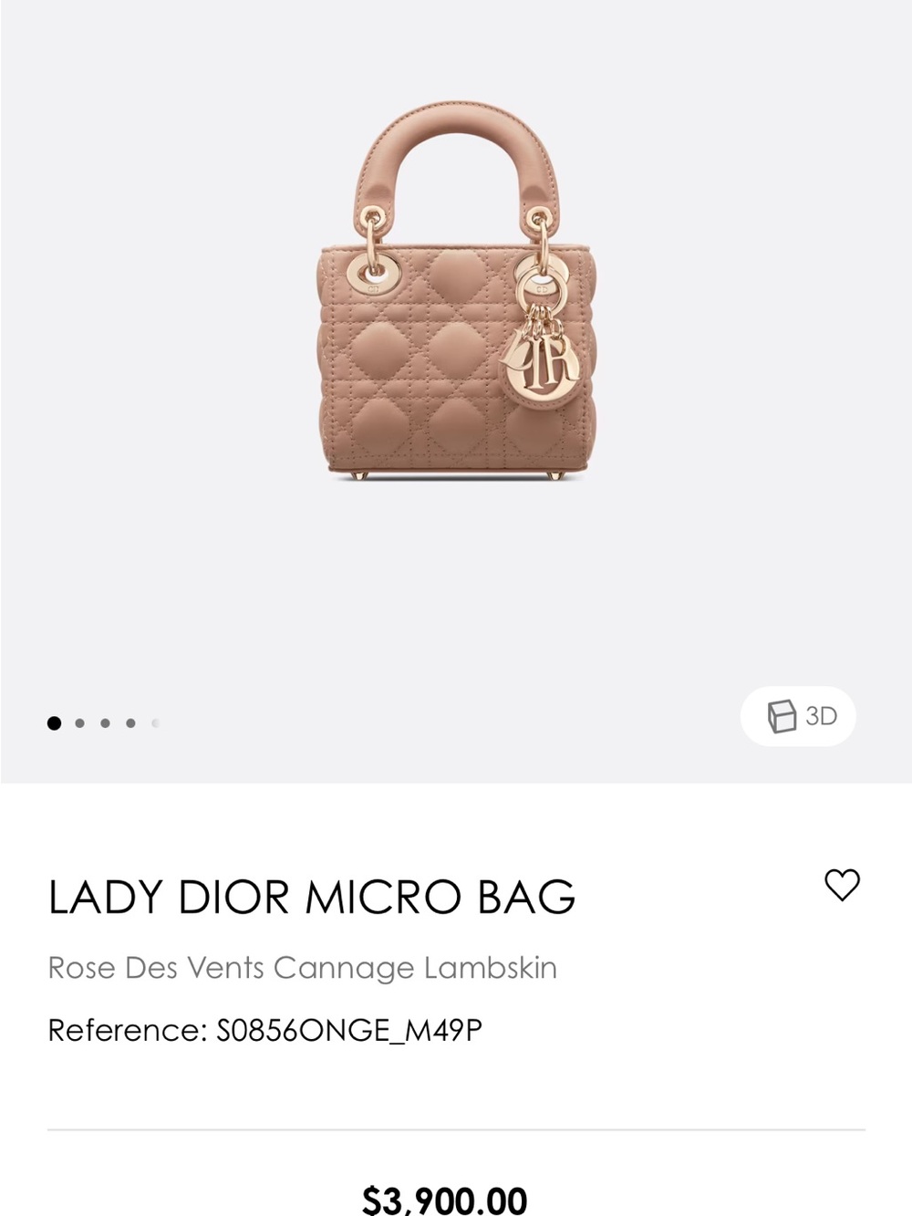 Dior Lady Dior Micro Bag in Rose Des Vents